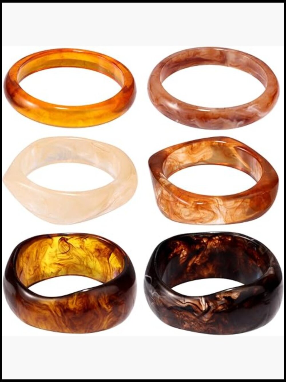 Wide Chunky Resin Bangles Boho Festival Stackable Bracelet Set 6pc